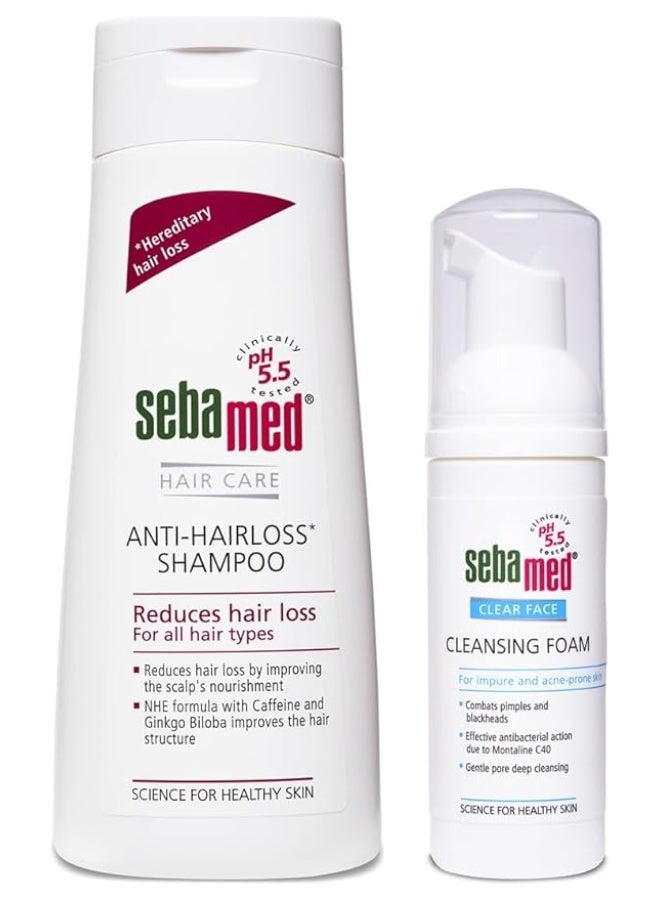 SebaMed Anti-Hairloss Shampoo, 200ml & Sebamed Clear Face Foam, 50ml - Image 1